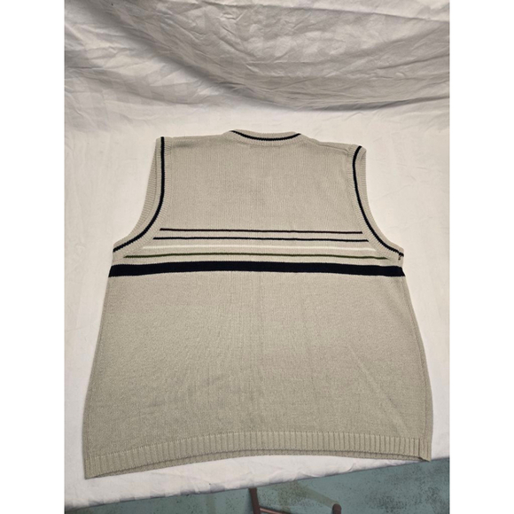 Men's MICHAEL GERALD V-Neck Sweater Vest XL Beige with stripes - Picture 4 of 4
